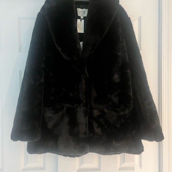 Black Furless Faux Fur oversized  coat by Marei 1998 - Picture 2 of 11